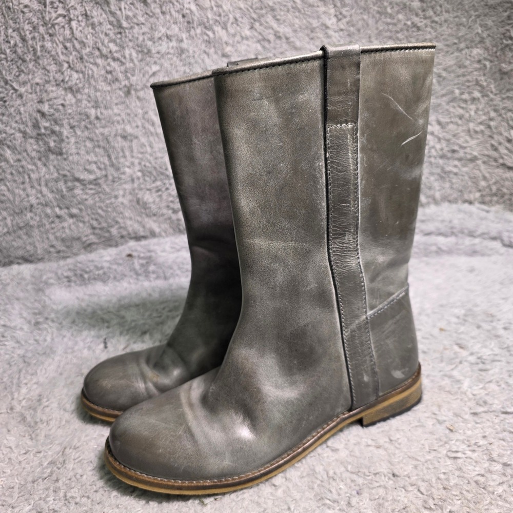 Ivylee Copenhagen Simone Mid Calf Boots Gray Distressed Leather‎ Womens 37 6